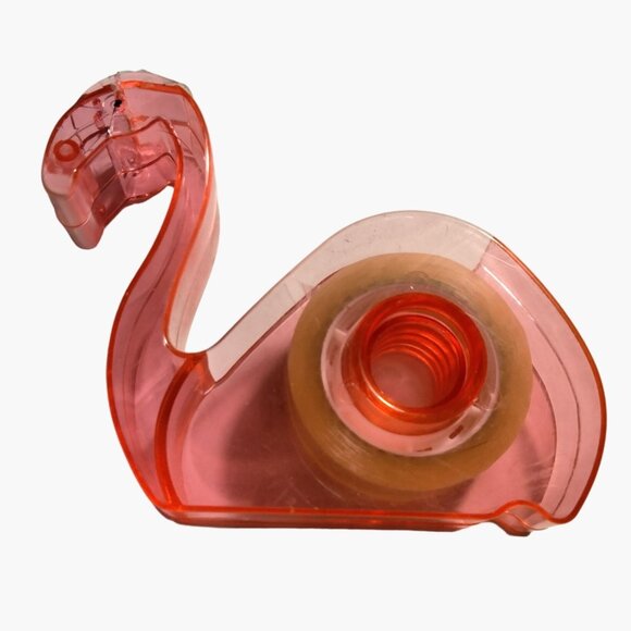 Pink Flamingo Refillable Tape Dispenser 4 x 4 inch Tropical Coastal Office New - Picture 1 of 3